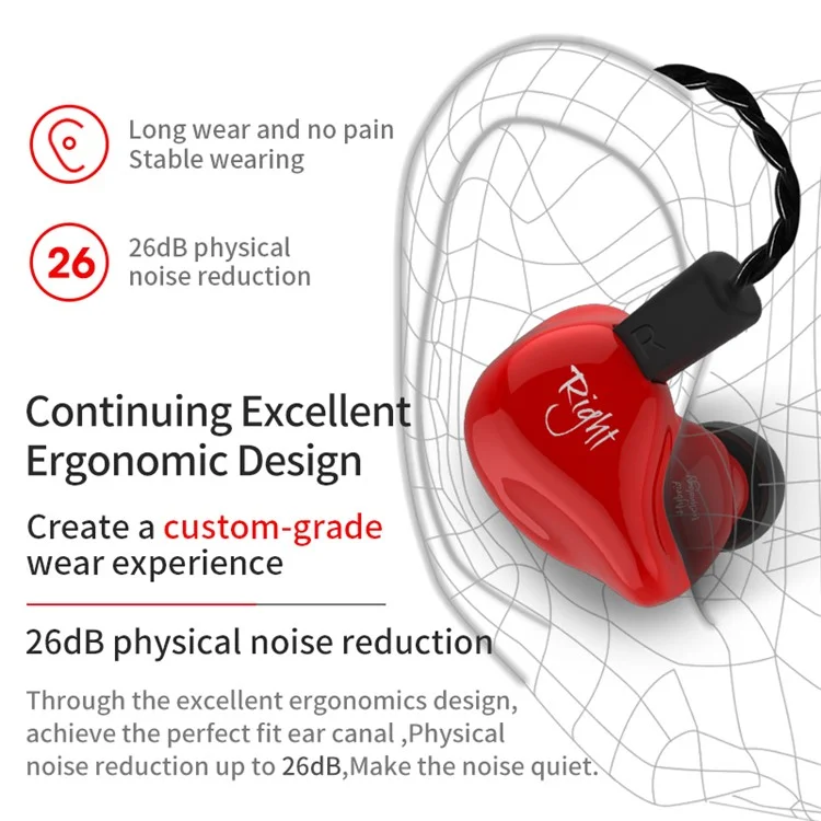 KZ ZS4 HiFi Stereo In-ear Earphone with Ear Hook Music Earbuds without Microphone (Standard Version) - Red