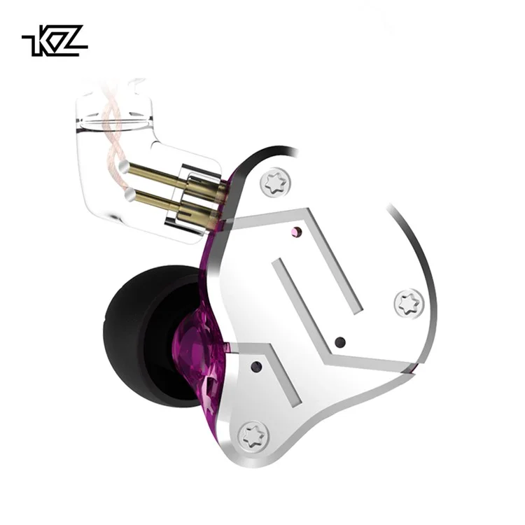 KZ ZSN Earphone High Fidelity 1 Dynamic 1 Balanced Armature Driver KZ Headphone (Microphone Version) - Purple