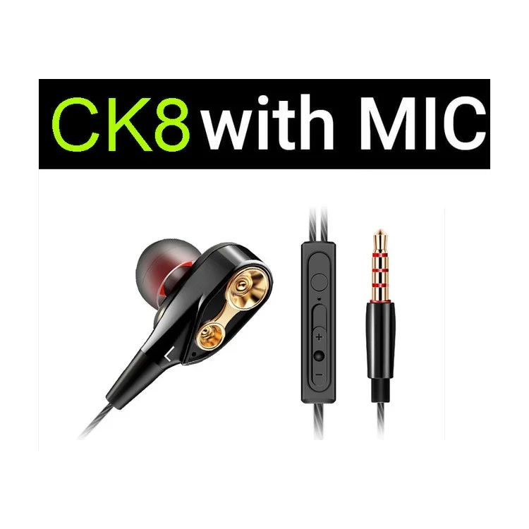 QKZ CK8 Wired Dual Dynamic Earbuds Heavy Bass Stereo In-ear Earphone - Black