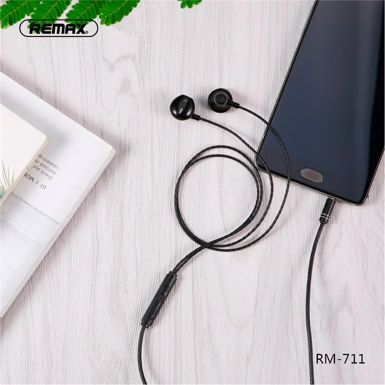 REMAX RM-711 3.5mm In-ear Wired Control Headset Build-in Mic - Black
