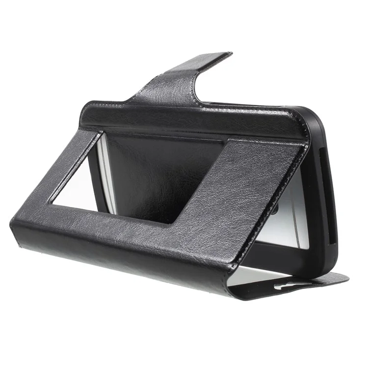 Crazy Horse Window View Stand Leather Case for iPhone 6 6s / Samsung Galaxy A5, Size: 14.2x7cm - Black