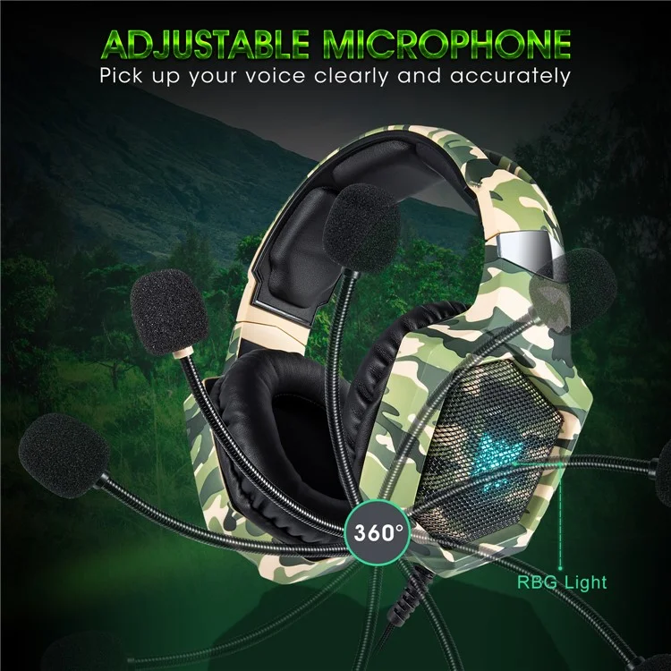 ONIKUMA K8 Camouflage Omnidirectional MIC USB Gaming Headset Wired Headphone - Green