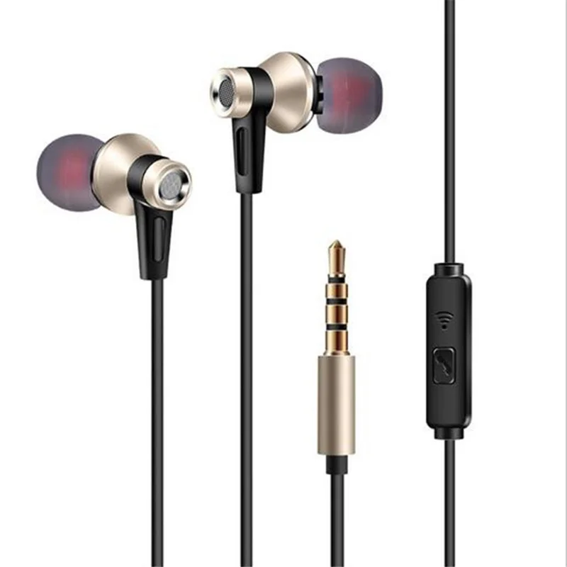 Universal 3.5mm In-ear Earphone Stereo Headset with Mic for iPhone Samsung Huawei - Gold