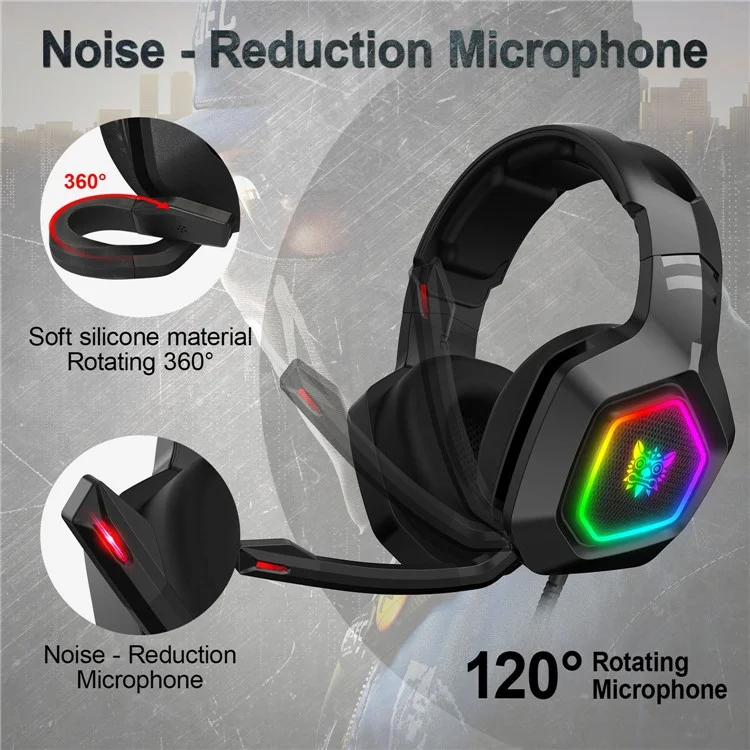 Onikuma K10 RGB Gaming Headphones Wired Elecphones Annulation du Bruit Casque-oreilles Avec Micro