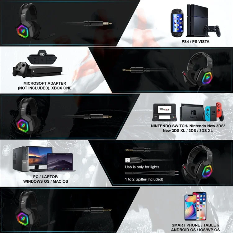 ONIKUMA K10 RGB Gaming Headset Cuffia con fili Cuffie con microfono Noise Canceling Over-Ear