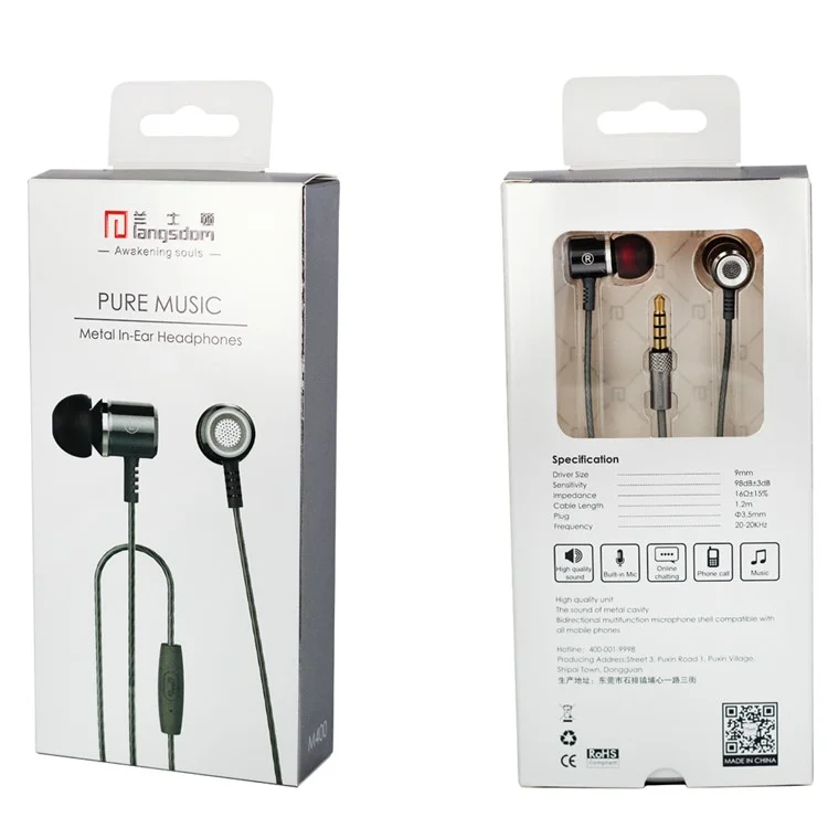 LANGSTON M400 Metal In-ear Headphone with Mic for iPhone iPad Samsung LG - Grey
