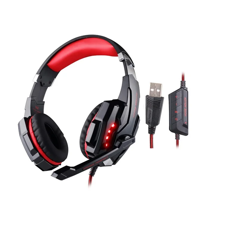 KOTION EACH G9000 USB 7.1 Surround Sound Gaming Headphone with Mic LED Light - Black / Red