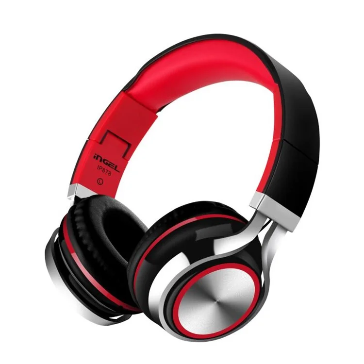 INGEL IP878 3.5mm Wired Foldable Stereo Headphone HiFi Super Bass Over-Head Headset with MIc - Black / Red