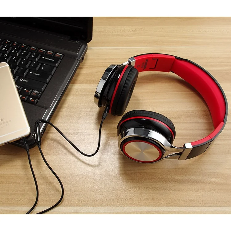 INGEL IP878 3.5mm Wired Foldable Stereo Headphone HiFi Super Bass Over-Head Headset with MIc - Black / Red