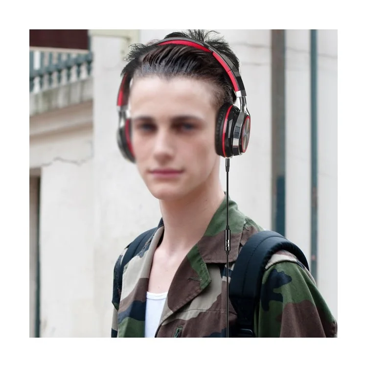 INGEL IP878 3.5mm Wired Foldable Stereo Headphone HiFi Super Bass Over-Head Headset with MIc - Black / Red