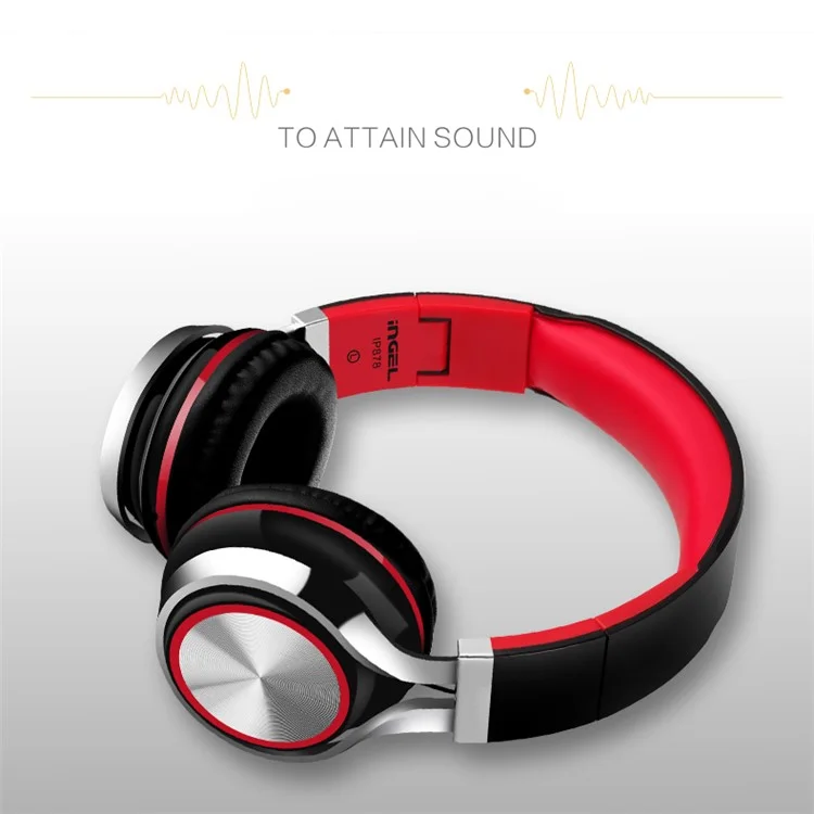 INGEL IP878 3.5mm Wired Foldable Stereo Headphone HiFi Super Bass Over-Head Headset with MIc - Black / Red