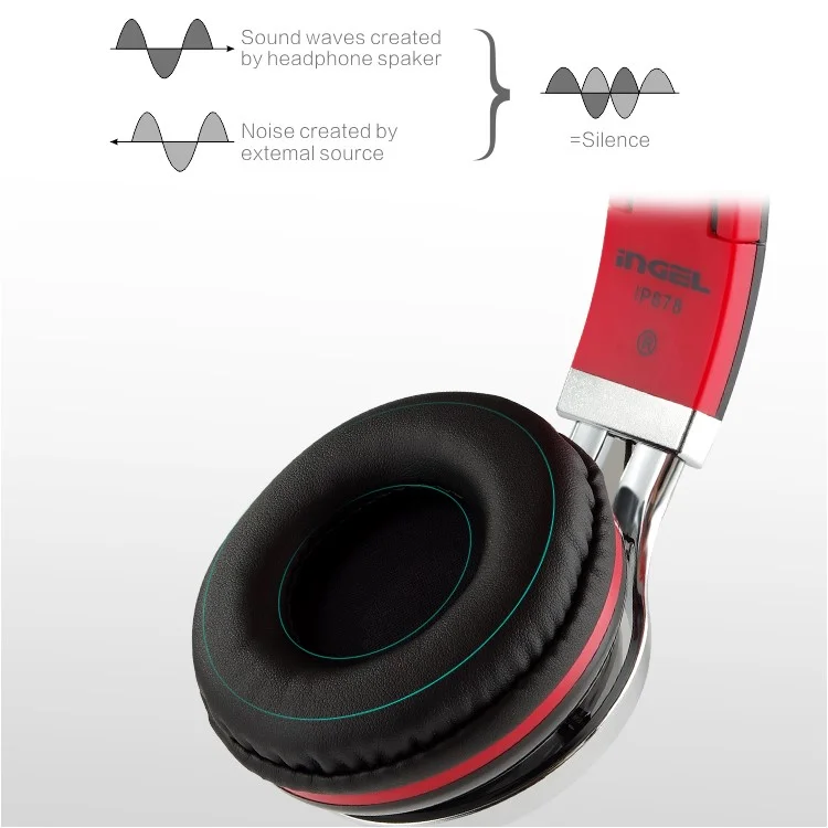 INGEL IP878 3.5mm Wired Foldable Stereo Headphone HiFi Super Bass Over-Head Headset with MIc - Black / Red