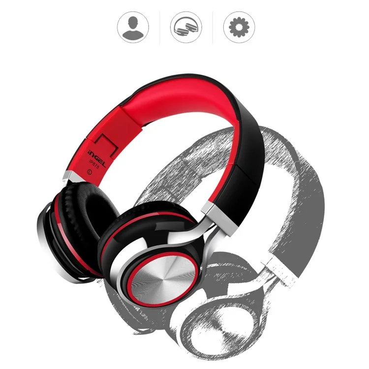 INGEL IP878 3.5mm Wired Foldable Stereo Headphone HiFi Super Bass Over-Head Headset with MIc - Black / Red