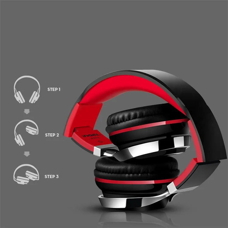 INGEL IP878 3.5mm Wired Foldable Stereo Headphone HiFi Super Bass Over-Head Headset with MIc - Black / Red