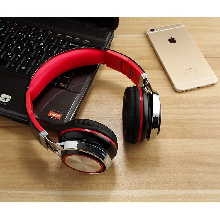 INGEL IP878 3.5mm Wired Foldable Stereo Headphone HiFi Super Bass Over-Head Headset with MIc - Black / Red