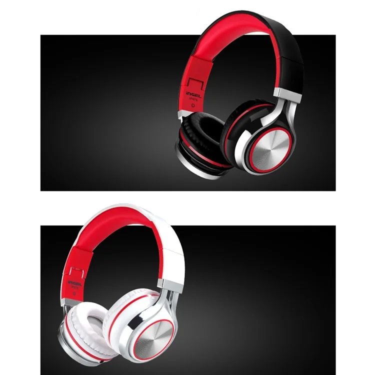 INGEL IP878 3.5mm Wired Foldable Stereo Headphone HiFi Super Bass Over-Head Headset with MIc - Black / Red