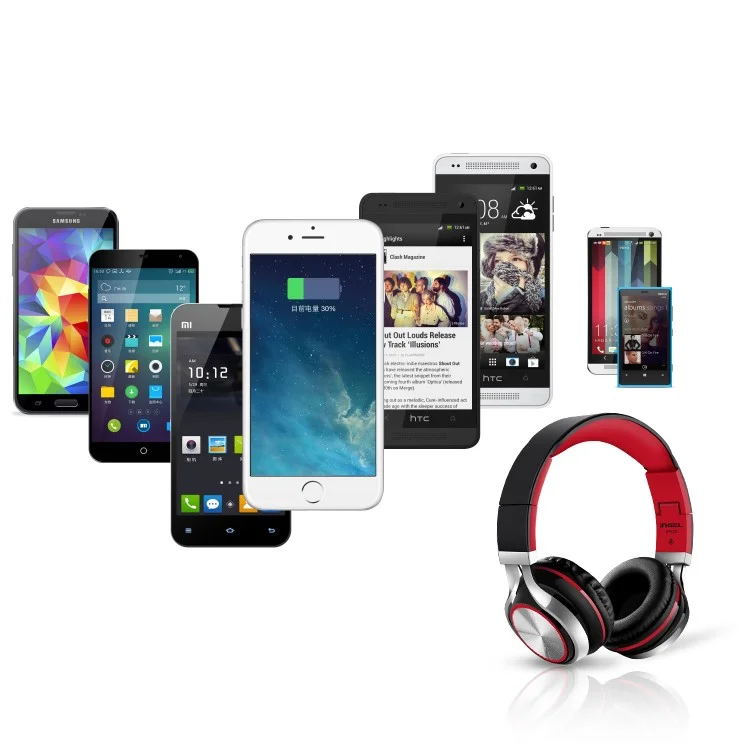INGEL IP878 3.5mm Wired Foldable Stereo Headphone HiFi Super Bass Over-Head Headset with MIc - Black / Red