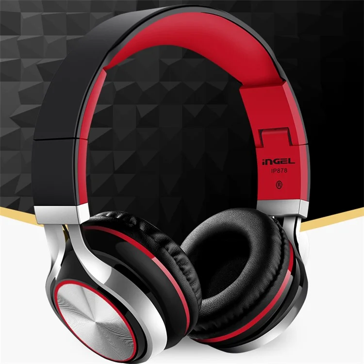 INGEL IP878 3.5mm Wired Foldable Stereo Headphone HiFi Super Bass Over-Head Headset with MIc - Black / Red
