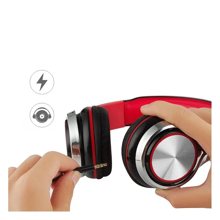 INGEL IP878 3.5mm Wired Foldable Stereo Headphone HiFi Super Bass Over-Head Headset with MIc - Black / Red