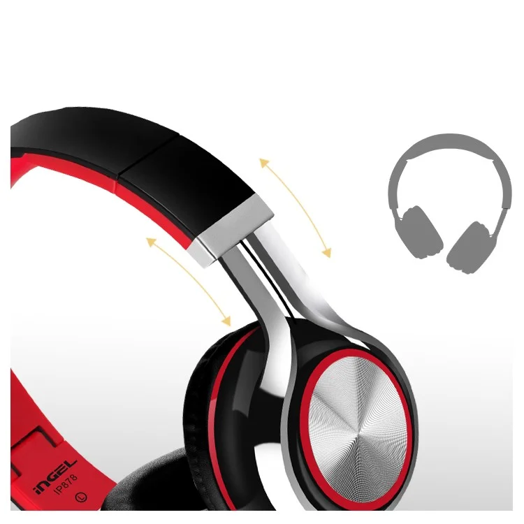 INGEL IP878 3.5mm Wired Foldable Stereo Headphone HiFi Super Bass Over-Head Headset with MIc - Black / Red