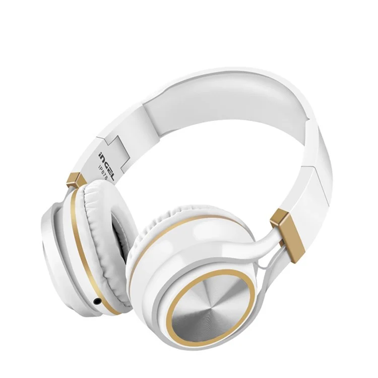 INGEL IP878 Folding 3.5mm Wired Headphone HiFi Super Bass Over-Head Headset with MIc - White / Gold
