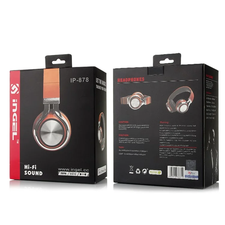INGEL IP878 Folding 3.5mm Wired Headphone HiFi Super Bass Over-Head Headset with MIc - White / Gold