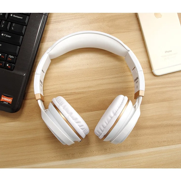 INGEL IP878 Folding 3.5mm Wired Headphone HiFi Super Bass Over-Head Headset with MIc - White / Gold