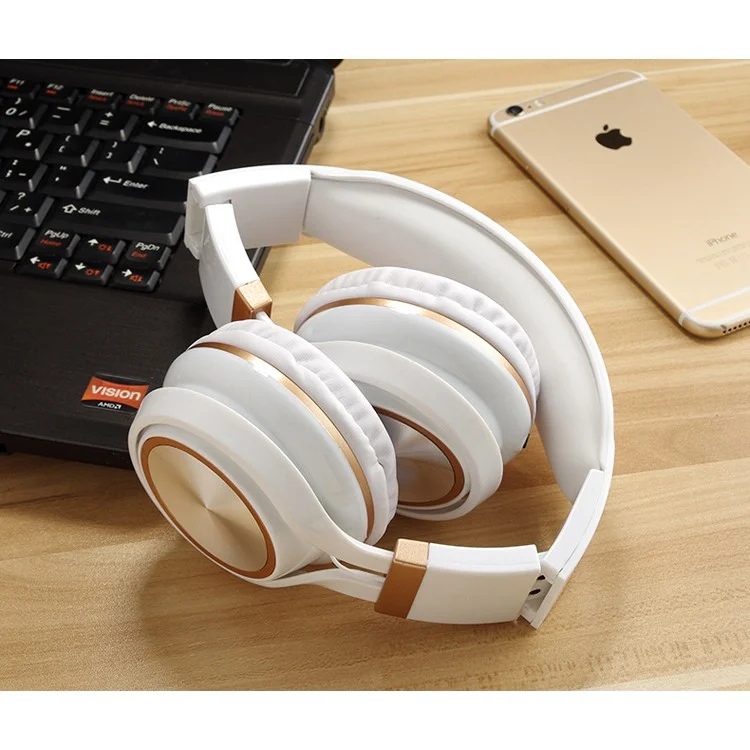 INGEL IP878 Folding 3.5mm Wired Headphone HiFi Super Bass Over-Head Headset with MIc - White / Gold