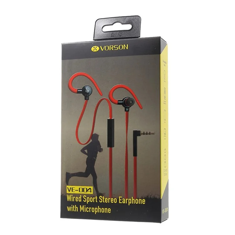 VORSON VE-004 3.5mm In-ear Stereo Earphone Ear Hook Headset with Mic for iPhone Samsung Etc - Black