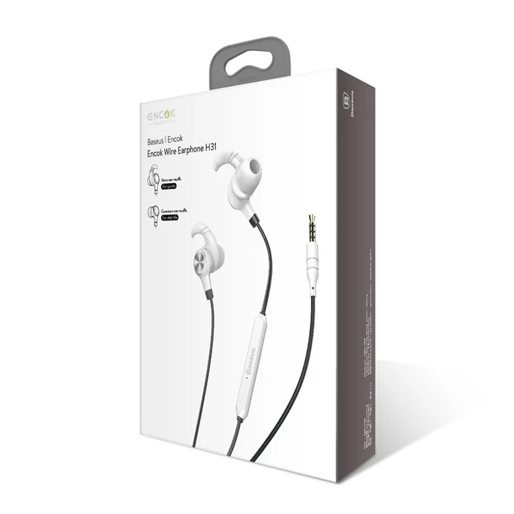BASEUS Encok Wire Earphone HiFi Stereo In-ear Headphone with Mic and Remote Control (H31) - White