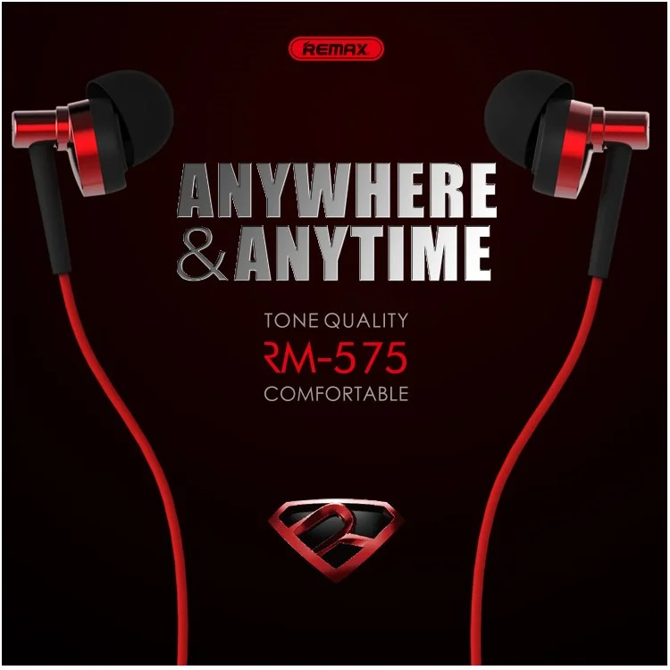REMAX RM-575 Pro 3.5mm In-ear Earphone with Mic and Line-in Control for iPhone Samsung Sony - Red