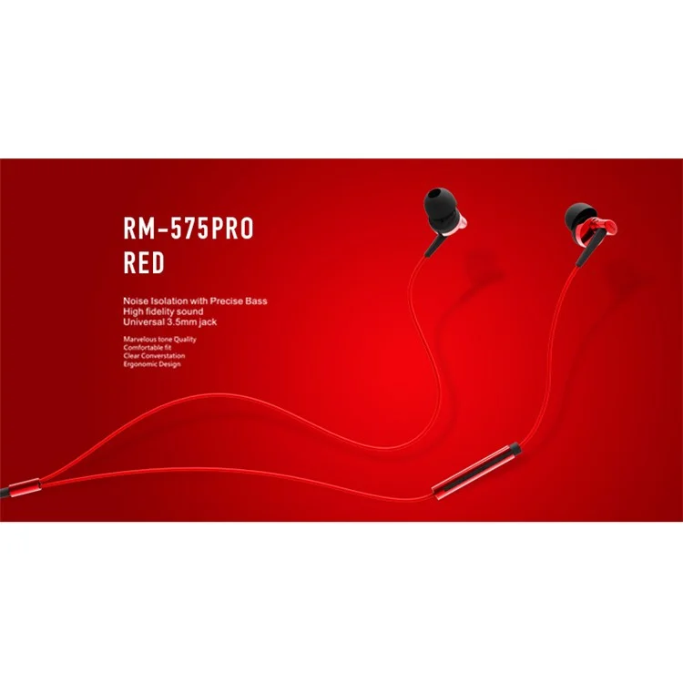 REMAX RM-575 Pro 3.5mm In-ear Earphone with Mic and Line-in Control for iPhone Samsung Sony - Red