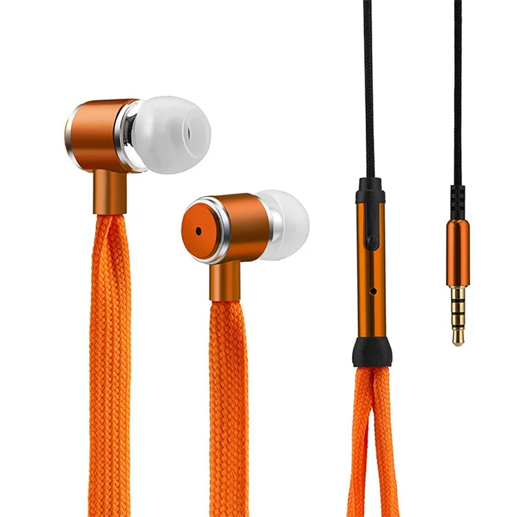 Shoelaces Earphone Stereo Headphones Headset Music Earpieces with Microphone for iPhone Xiaomi Samsung Sport - Orange