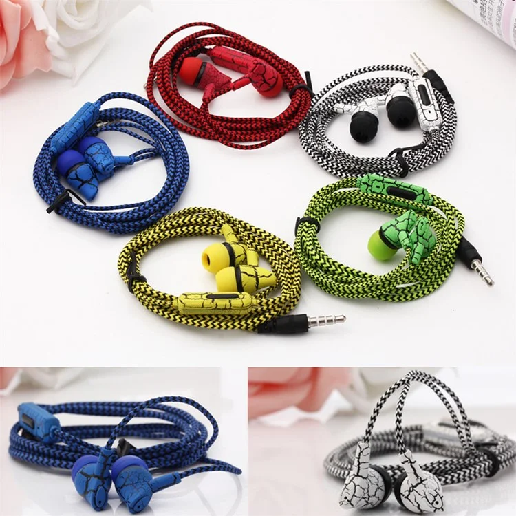 3.5mm Crack Braided Wired Sport Headphone with Microphone Free Headphone for iPhone Samsung Xiaomi etc. - White