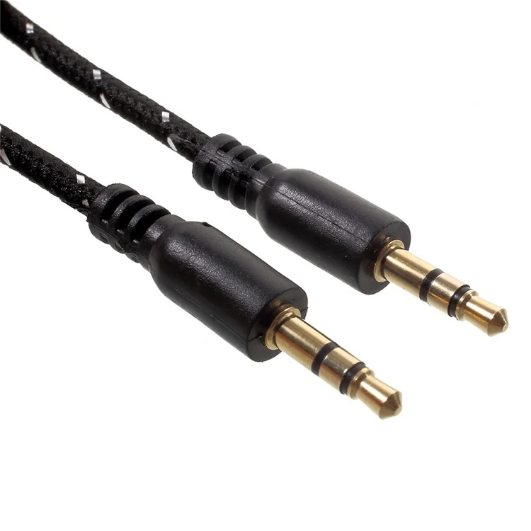 3.5mm Male to Male Woven Stereo Aux Audio Cable for PC iPhone MP3 MP4 - Black