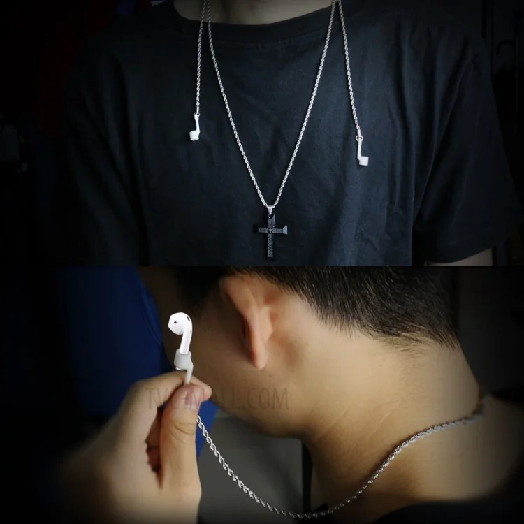 Anti-lost Necklace Accessory Strap for AirPods Wireless Earphone DIY Stainless Steel Cross Pendant Lord's Prayer Necklace