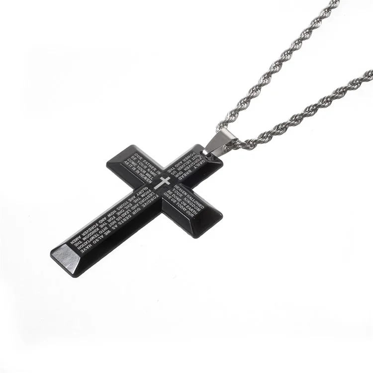 Anti-lost Necklace Accessory Strap for AirPods Wireless Earphone DIY Stainless Steel Cross Pendant Lord's Prayer Necklace