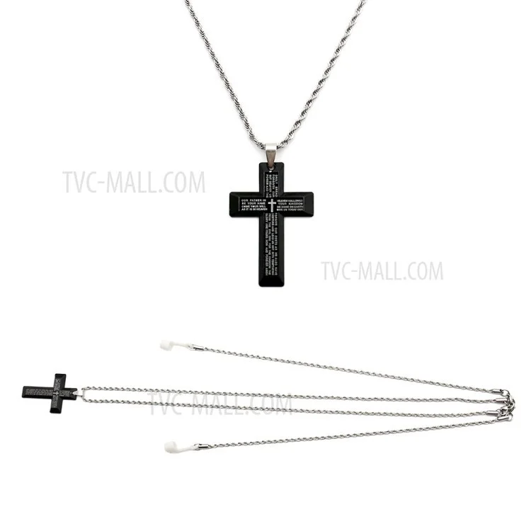 Anti-lost Necklace Accessory Strap for AirPods Wireless Earphone DIY Stainless Steel Cross Pendant Lord's Prayer Necklace