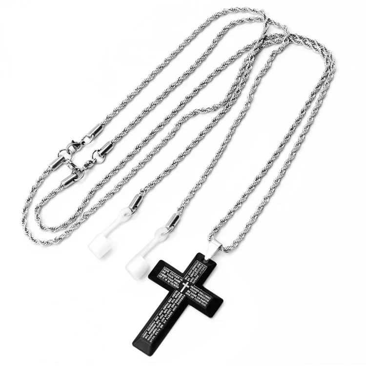 Anti-lost Necklace Accessory Strap for AirPods Wireless Earphone DIY Stainless Steel Cross Pendant Lord's Prayer Necklace