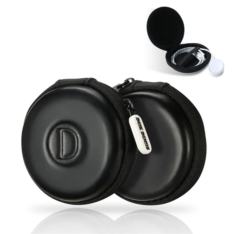 DUX DUCIS Mini Round PU Leather Earphone U-disk Carrying Storage Bag - Black