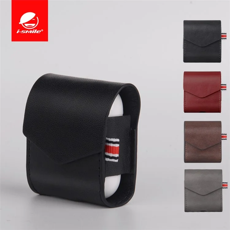 ISMILE Taibao Series PU Leather Protective Cover for Apple Airpods Charging Case with Carabiner - Black