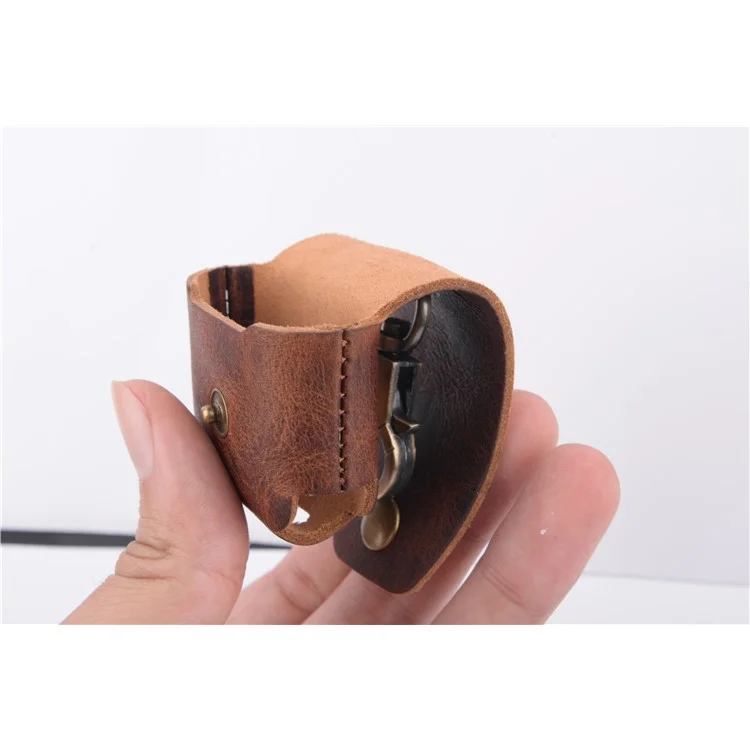 ISMILE Retro Style Genuine Leather Anti-lost Case Holder for Apple Airpods Charging Case with Carabiner