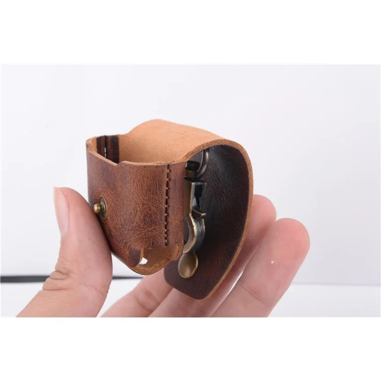 ISMILE Retro Style Genuine Leather Anti-lost Case Holder for Apple Airpods Charging Case with Carabiner