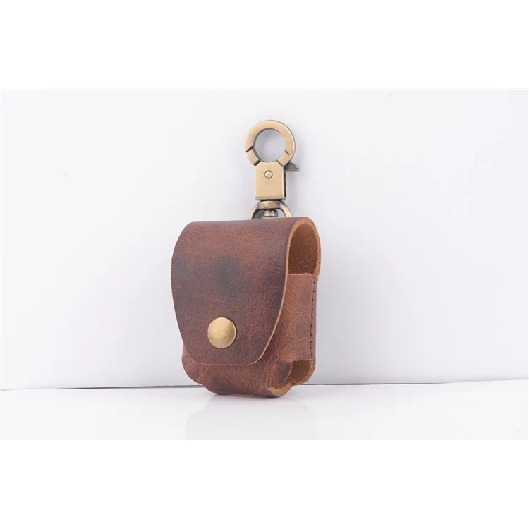 ISMILE Retro Style Genuine Leather Anti-lost Case Holder for Apple Airpods Charging Case with Carabiner