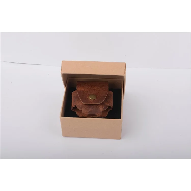 ISMILE Retro Style Genuine Leather Anti-lost Case Holder for Apple Airpods Charging Case with Carabiner