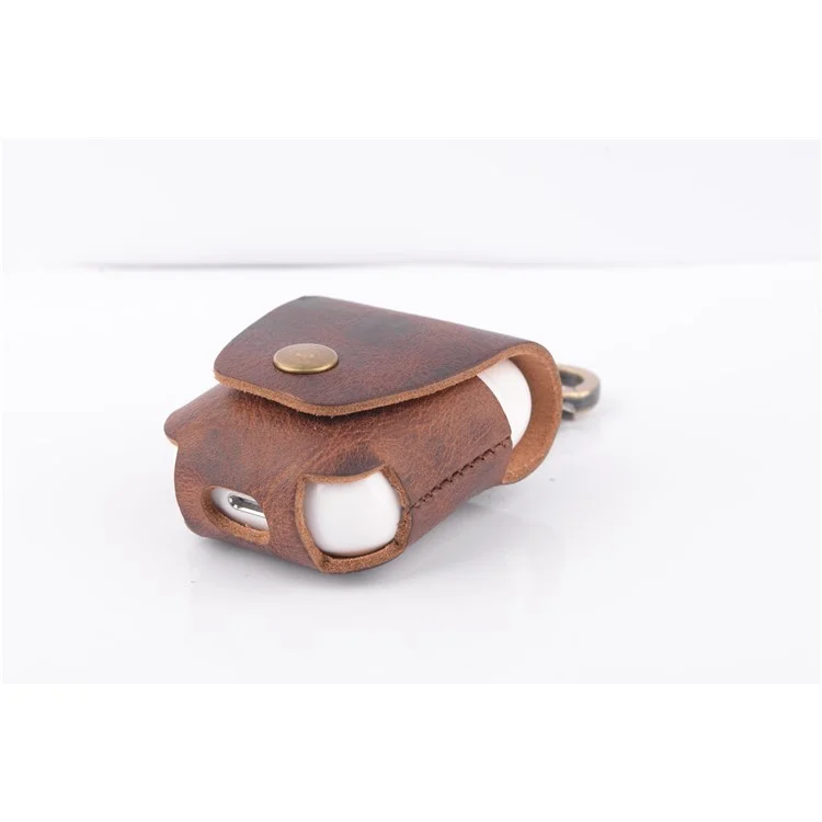 ISMILE Retro Style Genuine Leather Anti-lost Case Holder for Apple Airpods Charging Case with Carabiner