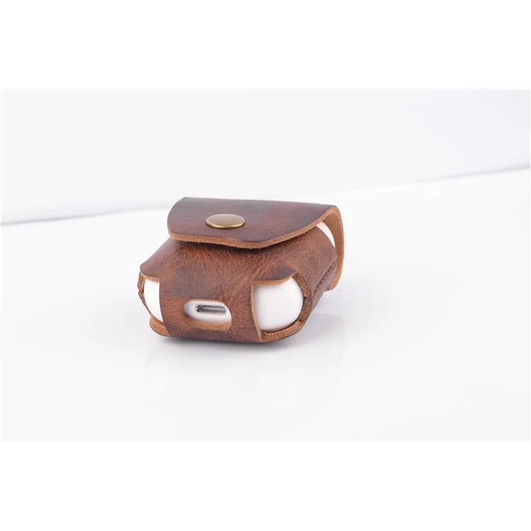 ISMILE Retro Style Genuine Leather Anti-lost Case Holder for Apple Airpods Charging Case with Carabiner
