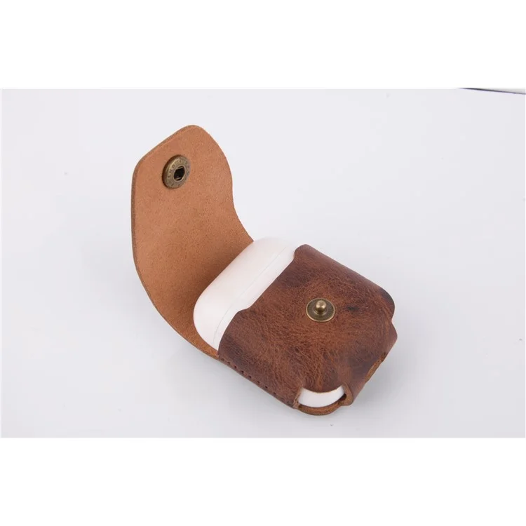 ISMILE Retro Style Genuine Leather Anti-lost Case Holder for Apple Airpods Charging Case with Carabiner