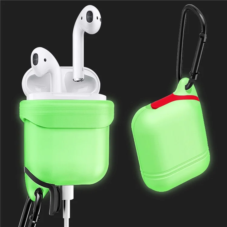 Luminous Waterproof Shockproof Silicone Protective Case with Carabiner for Apple AirPods