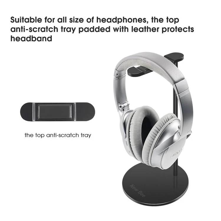 Aluminum Alloy Headphone Holder Stand for Universal Headsets - Black